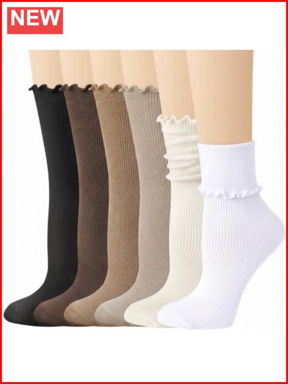 6 Pairs Ruffle Frilly Combed Cotton Slouch Crew Socks